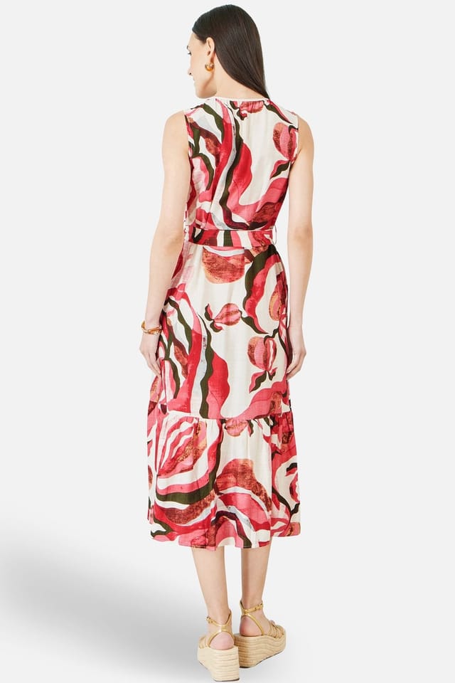 Yumi Yumi Women's Viscose Swirl Print Midi Dress in Bright Pink - 3