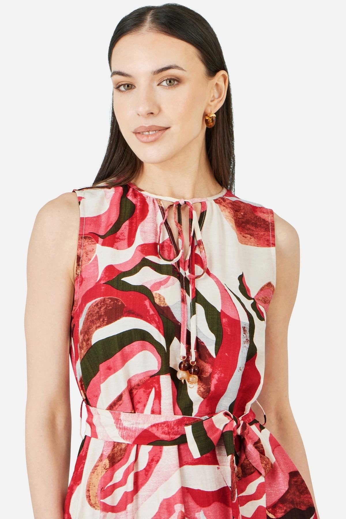 Yumi Yumi Women's Viscose Swirl Print Midi Dress in Bright Pink - 4