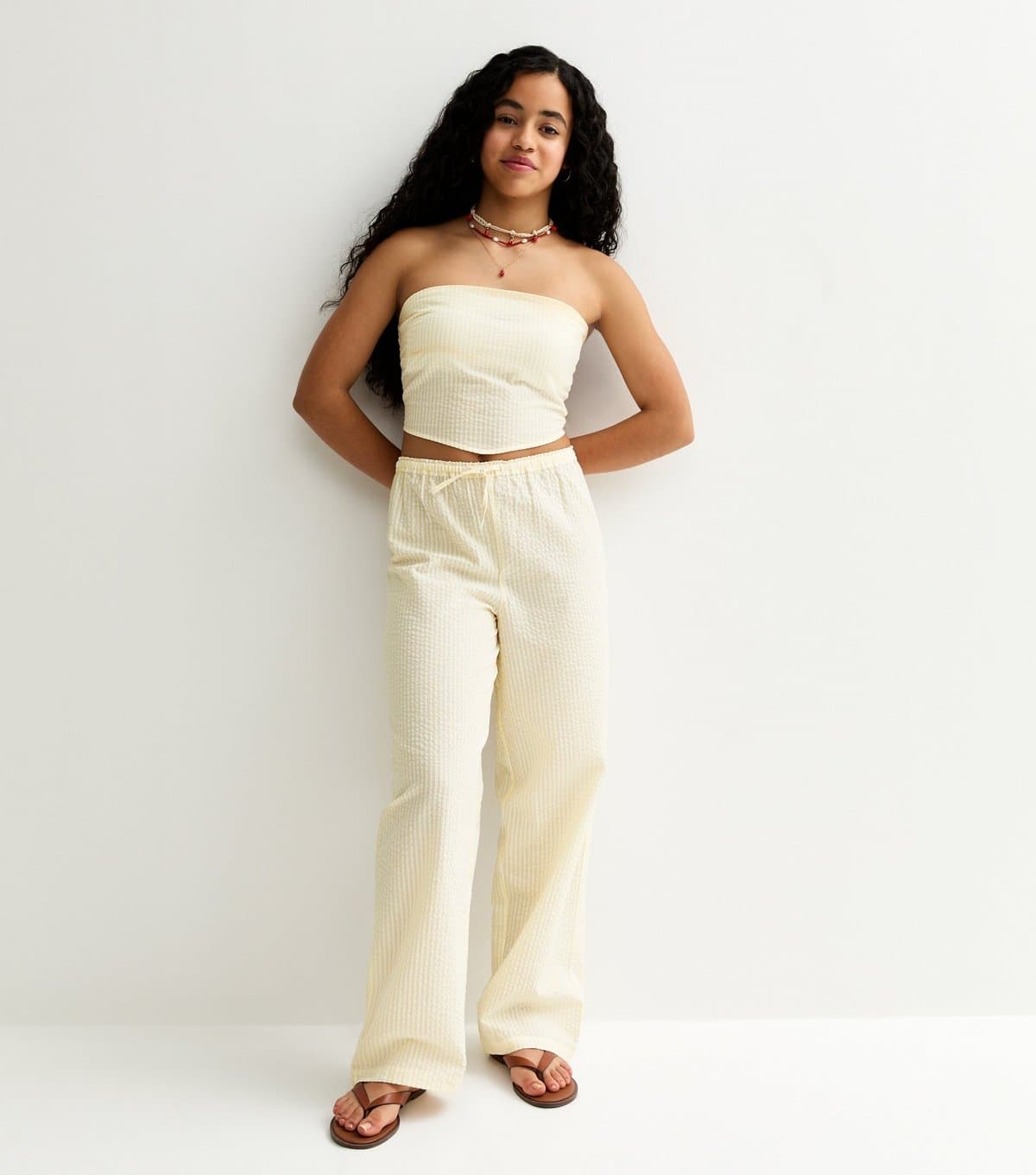 New Look Girls' Yellow Stripe Seersucker Trousers New Look