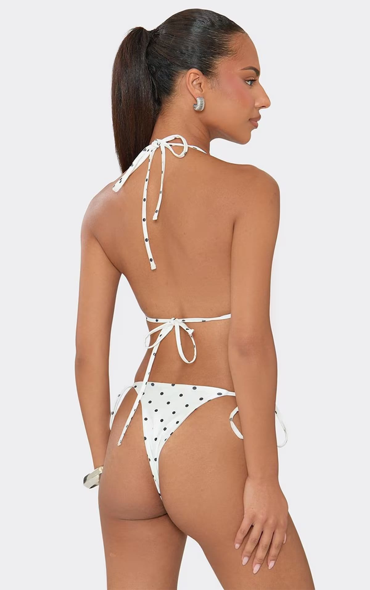 EGO White Polka Dot Triangle Tie Side Bikini Set, Women's Size