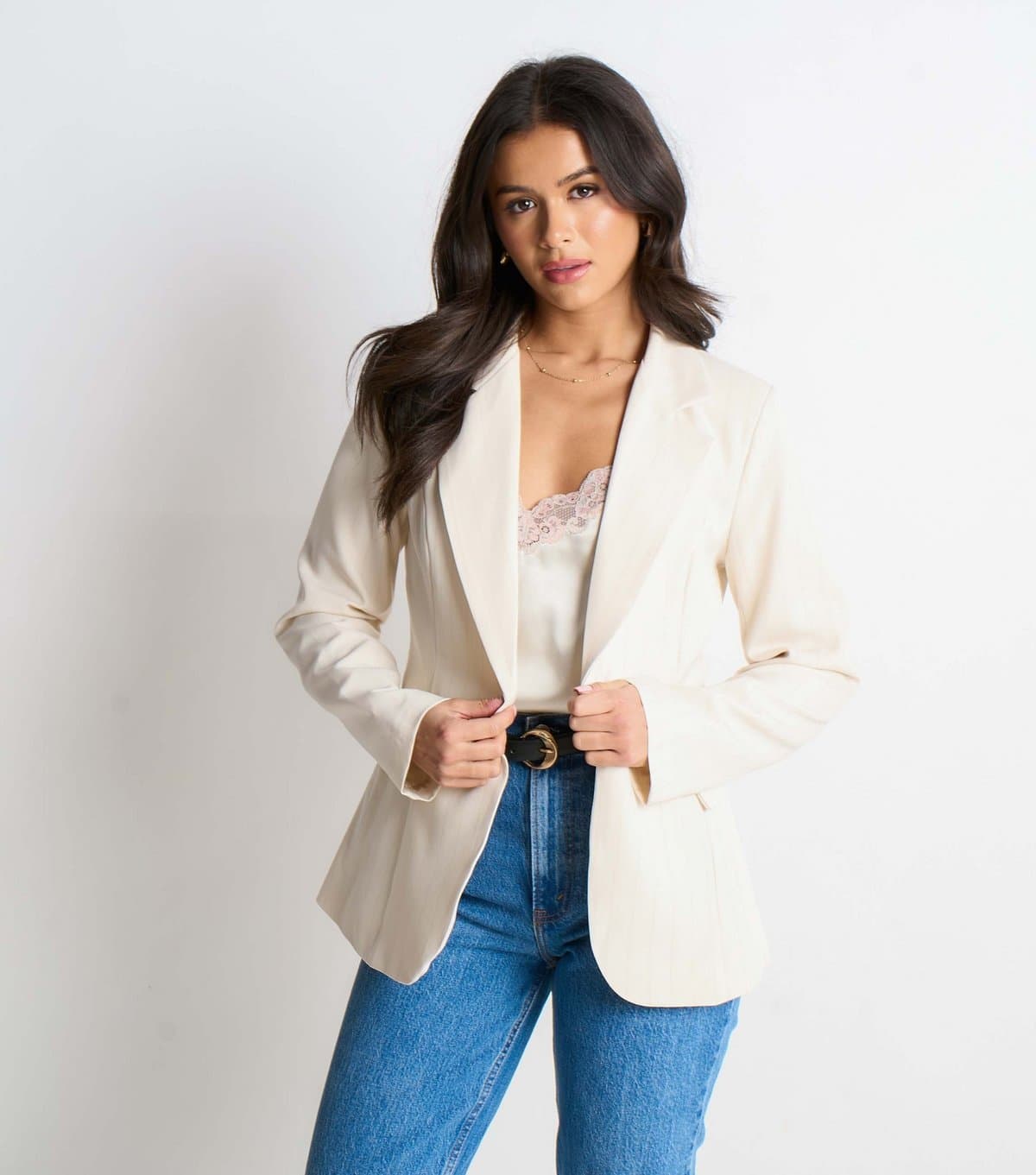 Gini London Women's Off White Seamed Breasted Blazer Gini London New Look