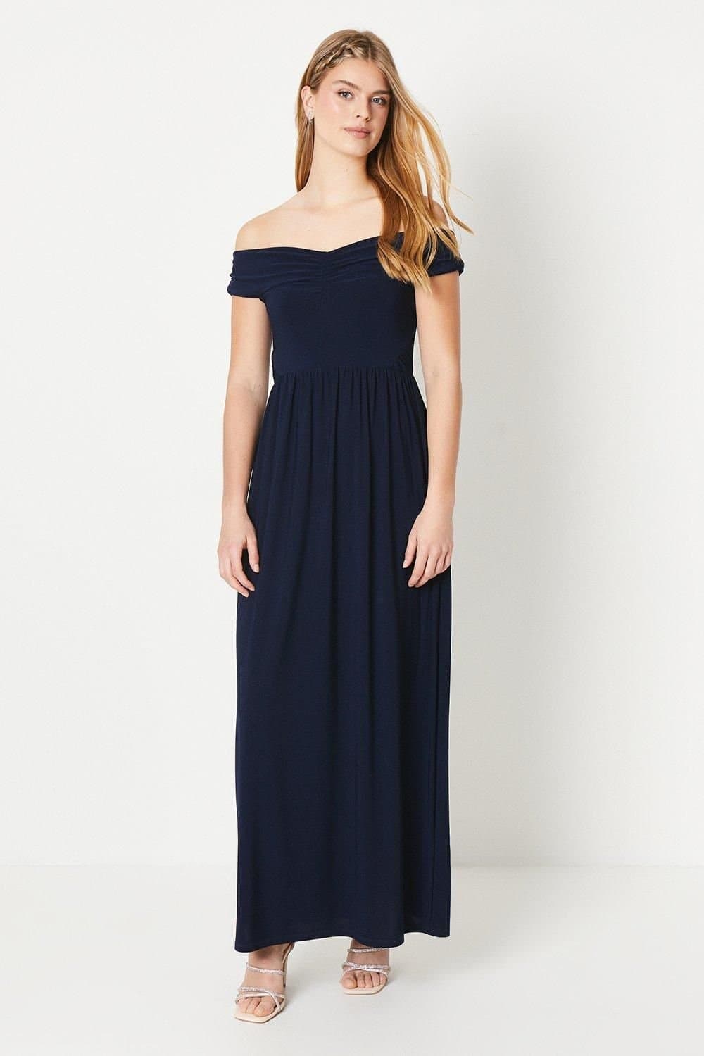 Debut London Debut London Women's by Coast Bardot Pleated Jersey Bridesmaid Dress in Navy