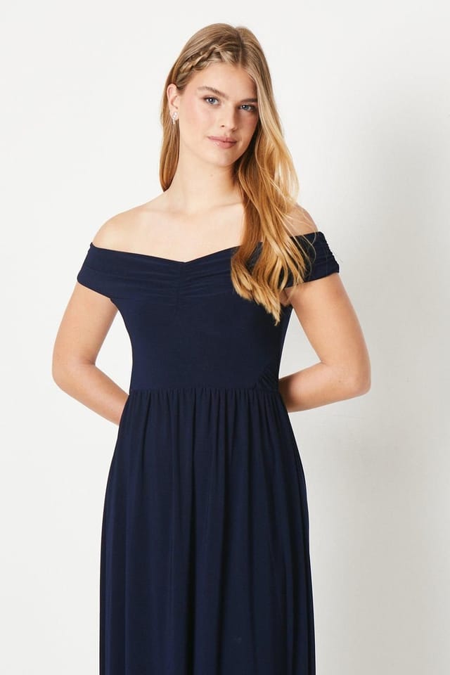 Debut London Debut London Women's by Coast Bardot Pleated Jersey Bridesmaid Dress in Navy - 2