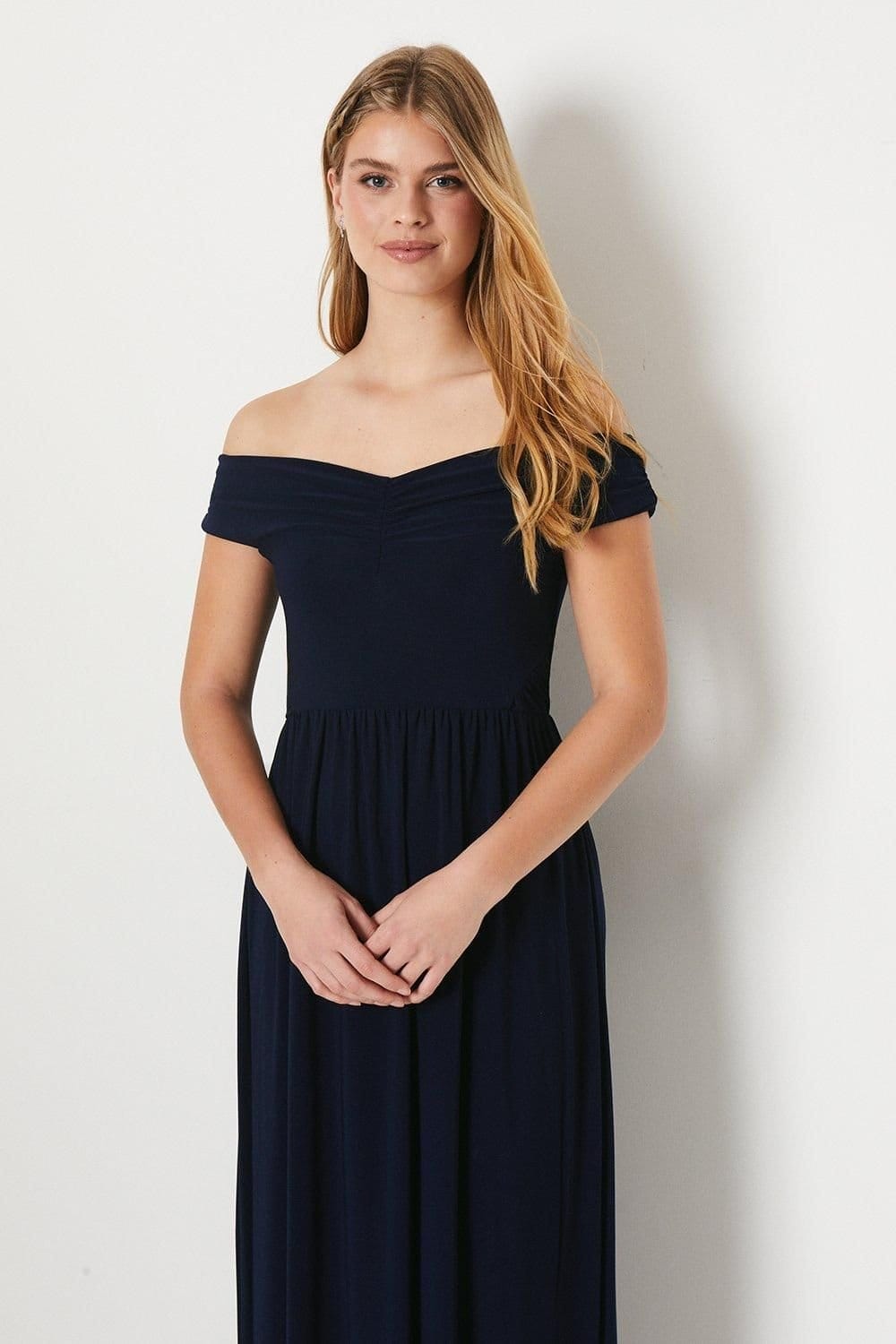Debut London Debut London Women's by Coast Bardot Pleated Jersey Bridesmaid Dress in Navy - 4