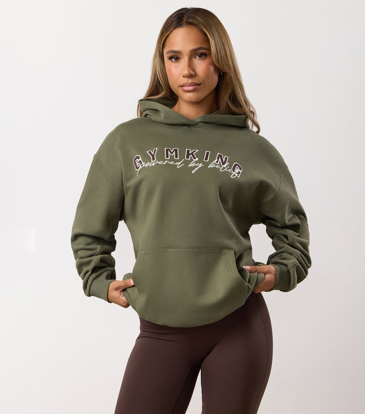 Gym King Women's Khaki Powered By Belief Relaxed Fit Hoodie Gym King New Look