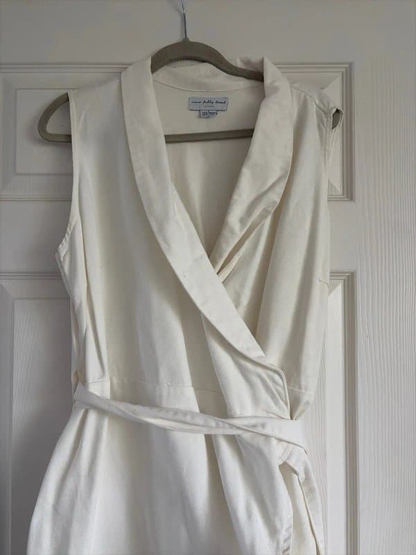 Never Fully Dressed White denim wrap dress