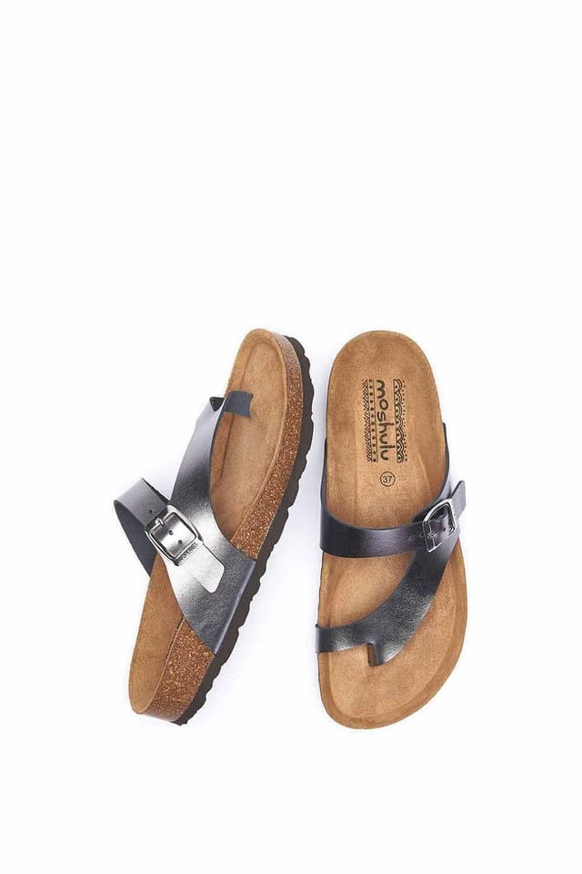 Moshulu Moshulu Women's Wilma Metallic' Toe-Post Cork Footbed Sandals in Metallic Silver - 2