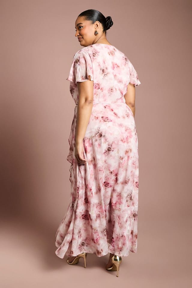 Coast Coast Women's Plus Printed Satin Jacquard Twist Front Midi Dress in Pink - 3