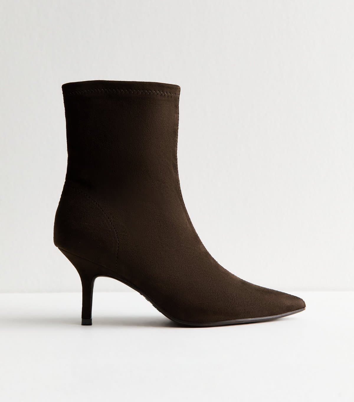 New Look Women's Brown Faux Suede Pointed Toe Sock Ankle Boots Vegan New Look