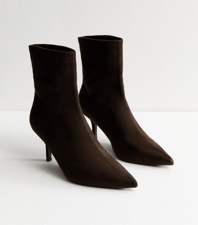 New Look Women's Brown Faux Suede Pointed Toe Sock Ankle Boots Vegan New Look - 3
