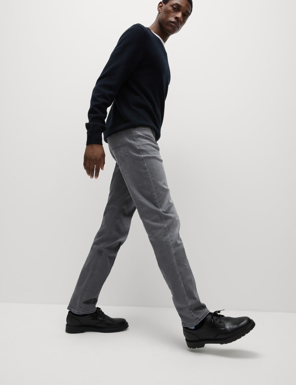 Marks & Spencer M&S Straight Fit Stretch Jeans Mid Grey - 3