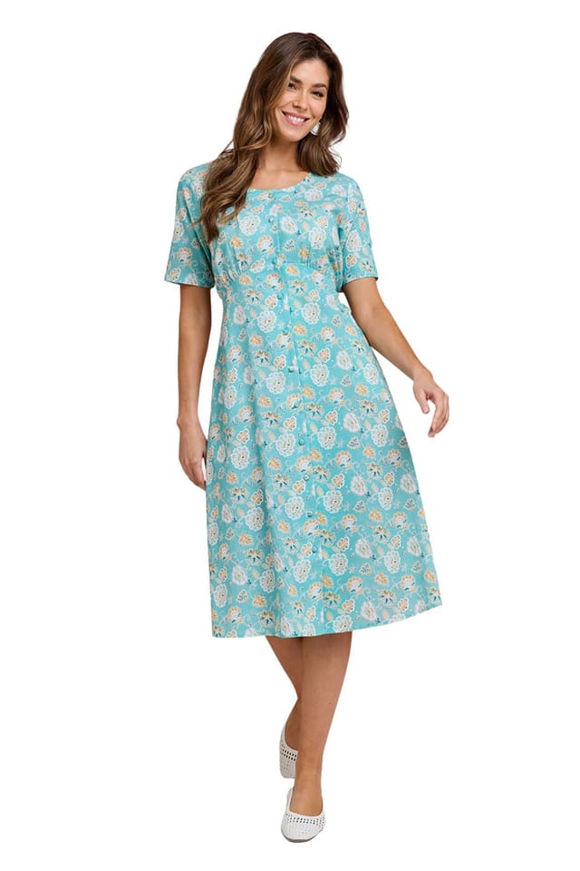 Amber Amber Women's Linen Mix Print Tea Dress in Light Blue - 2