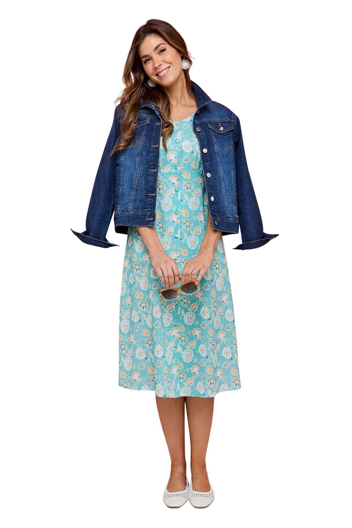 Amber Amber Women's Linen Mix Print Tea Dress in Light Blue - 4