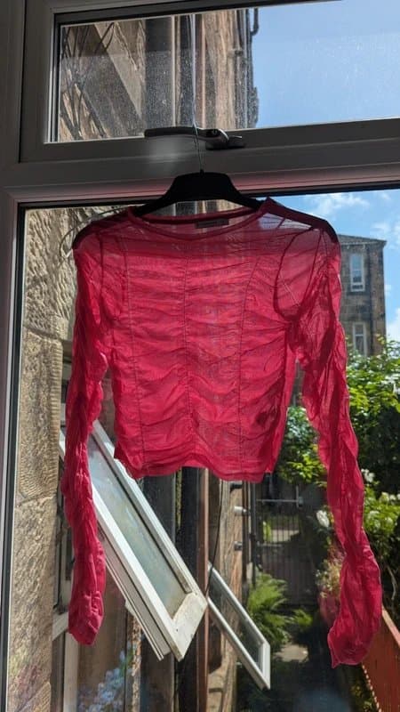 ASOS ruched pink mesh top