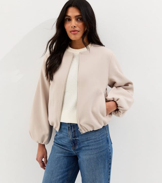 New Look Women's Stone Collarless Zip Through Bomber Jacket New Look - 2