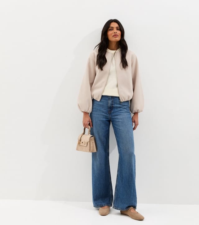 New Look Women's Stone Collarless Zip Through Bomber Jacket New Look - 3