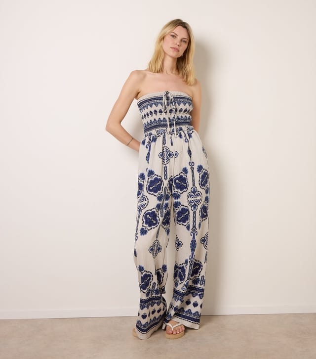 Blue Vanilla Women's Navy Floral Print Diamante Bandeau Jumpsuit Blue Vanilla New Look - 3