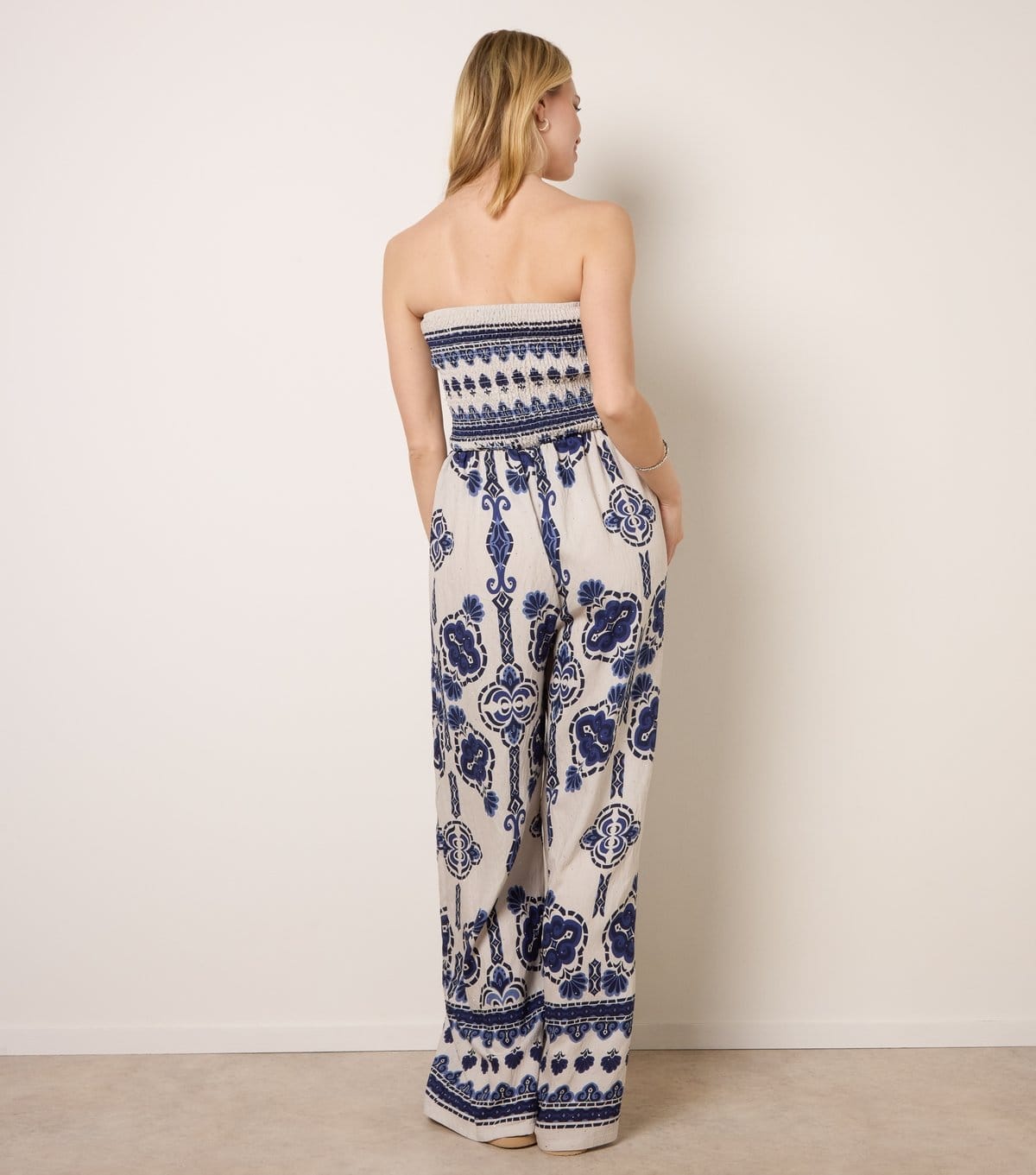 Blue Vanilla Women's Navy Floral Print Diamante Bandeau Jumpsuit Blue Vanilla New Look - 4