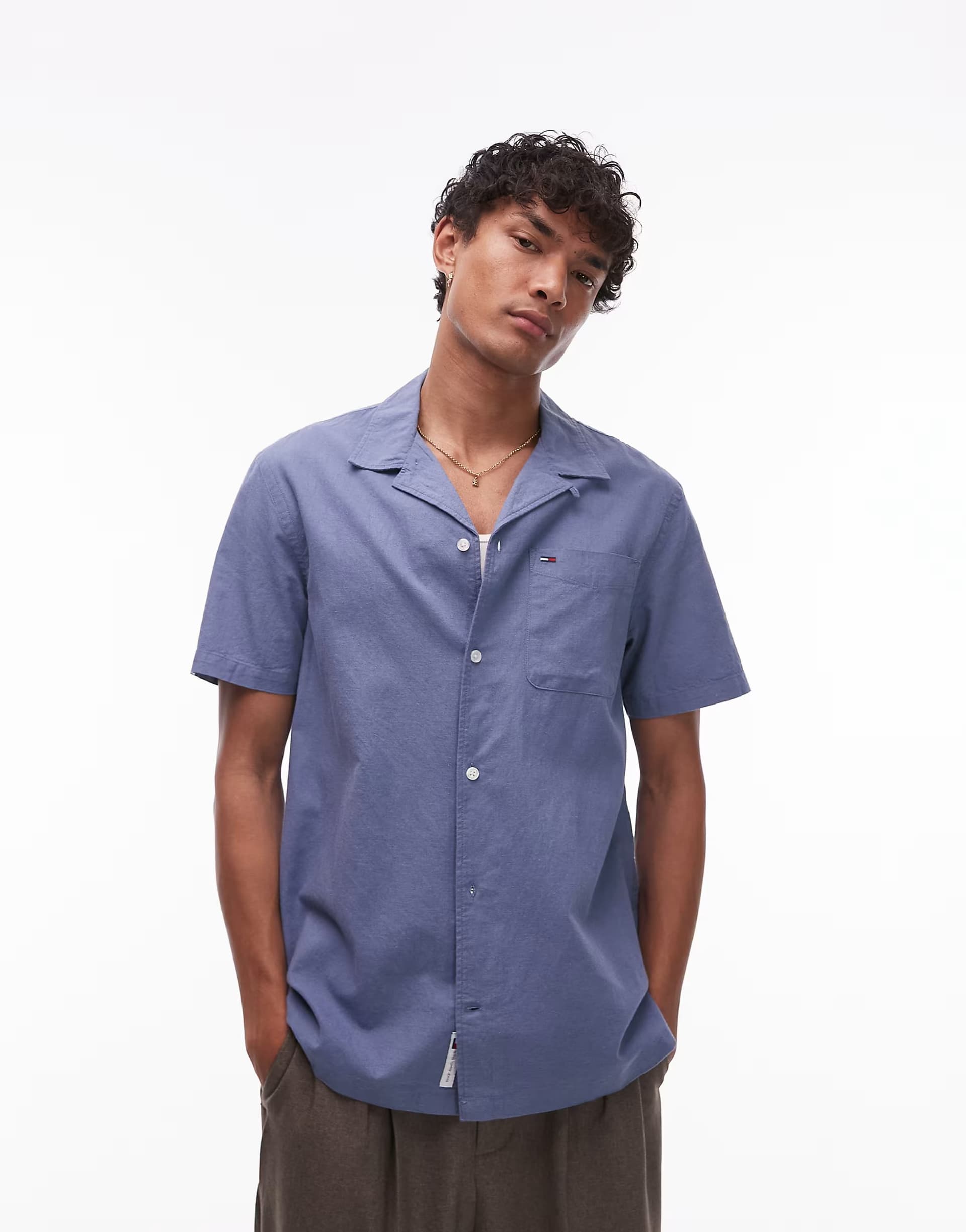 ASOS Tommy Jeans linen camp shirt in dark blue