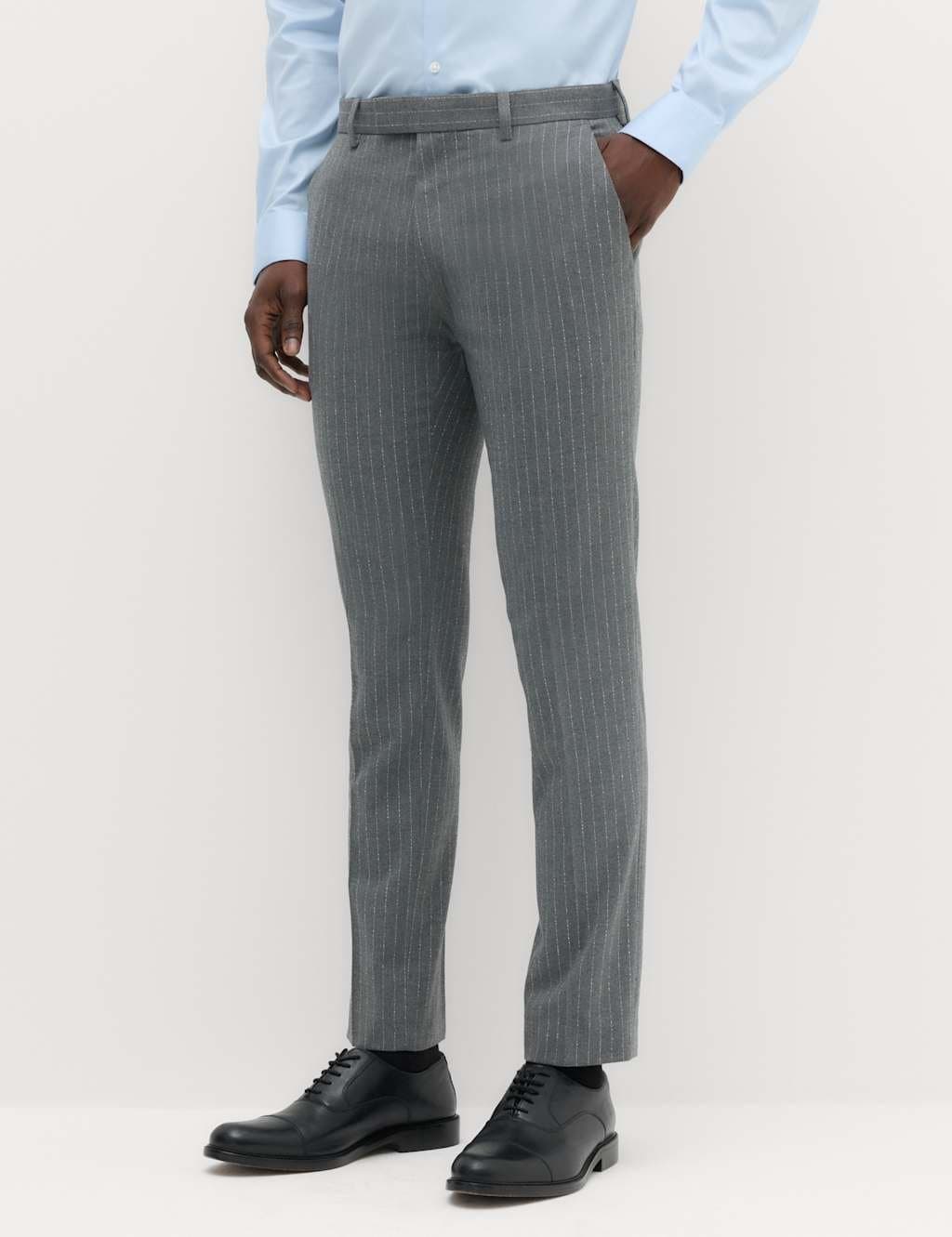 Marks & Spencer M&S Slim Fit Pin Stripe Suit Trousers Dark Grey
