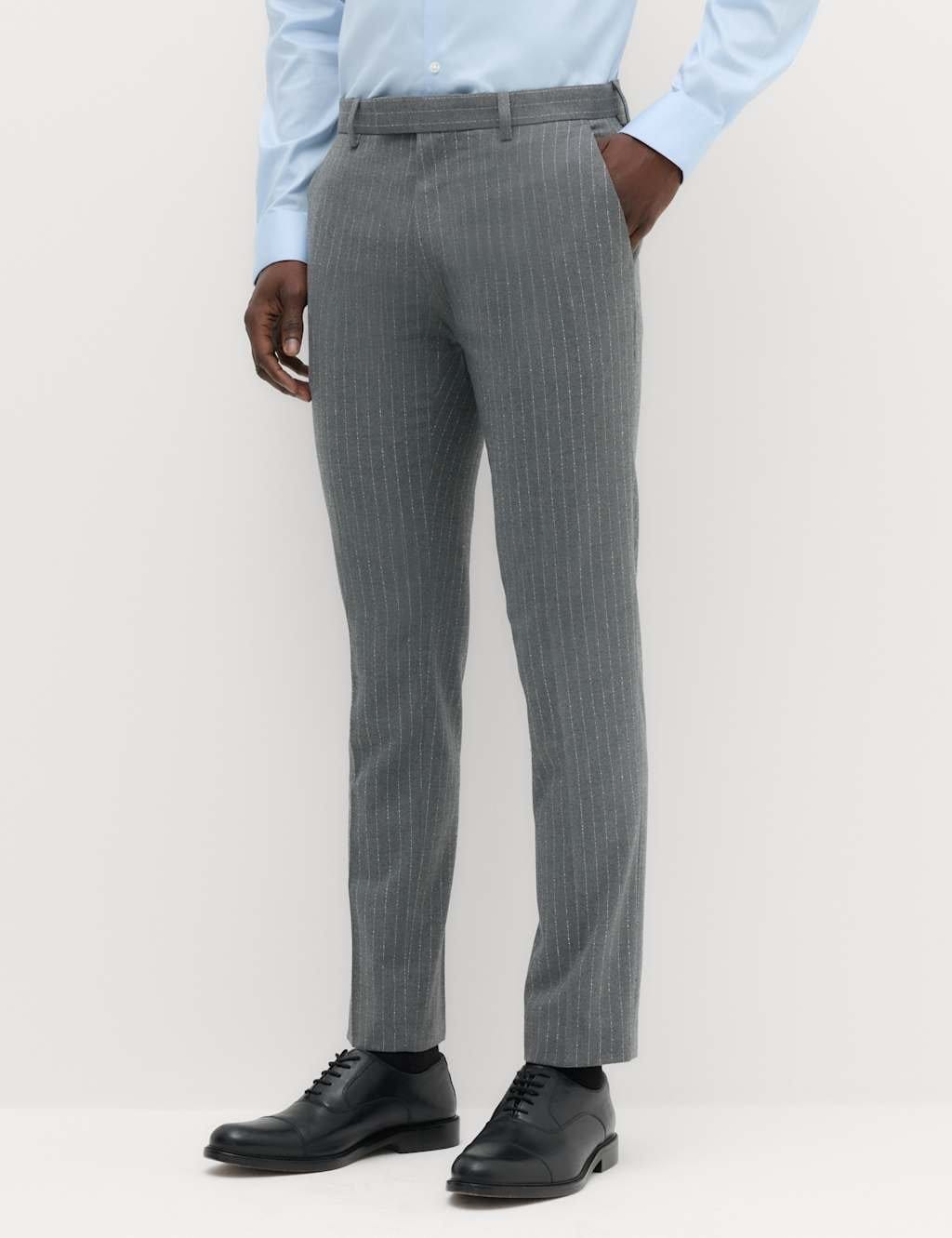 M&S Slim Fit Pin Stripe Suit Trousers Dark Grey