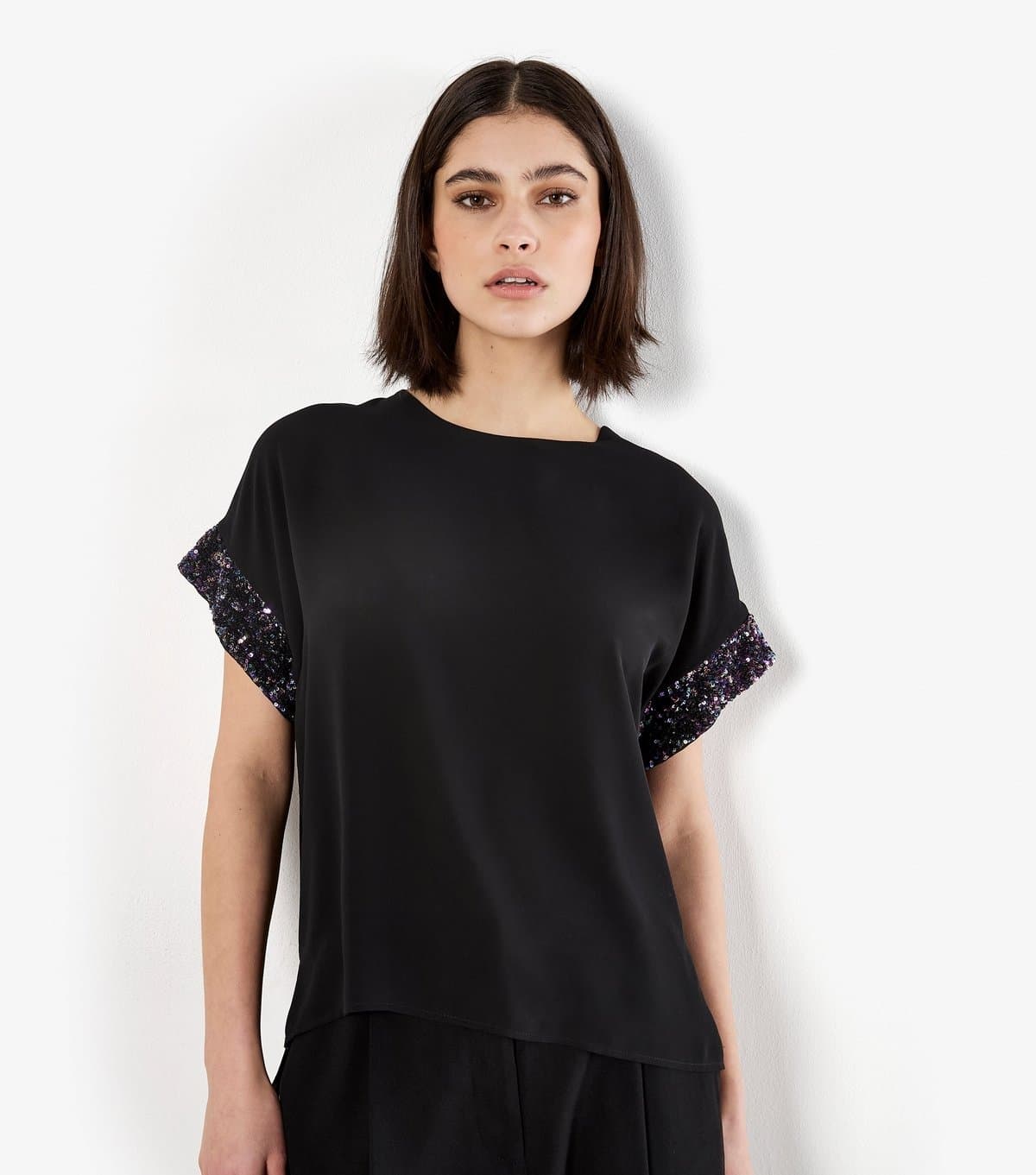 Apricot Women's Black Swirly Sequin Chiffon Top Apricot New Look