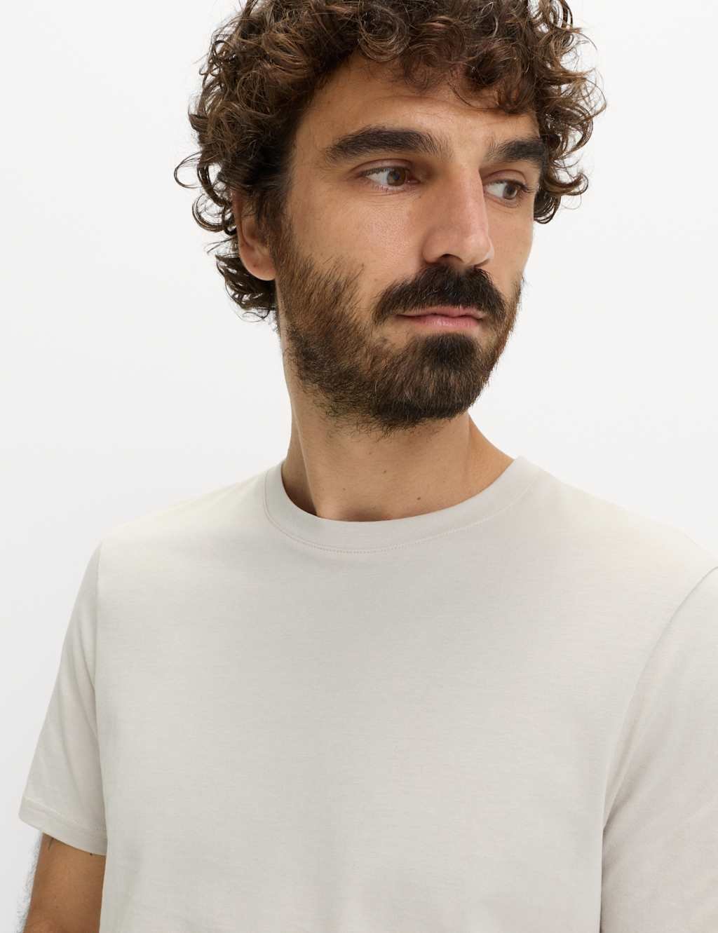 Marks & Spencer M&S Regular Fit Pure Cotton Crew Neck T-Shirt Beige - 2