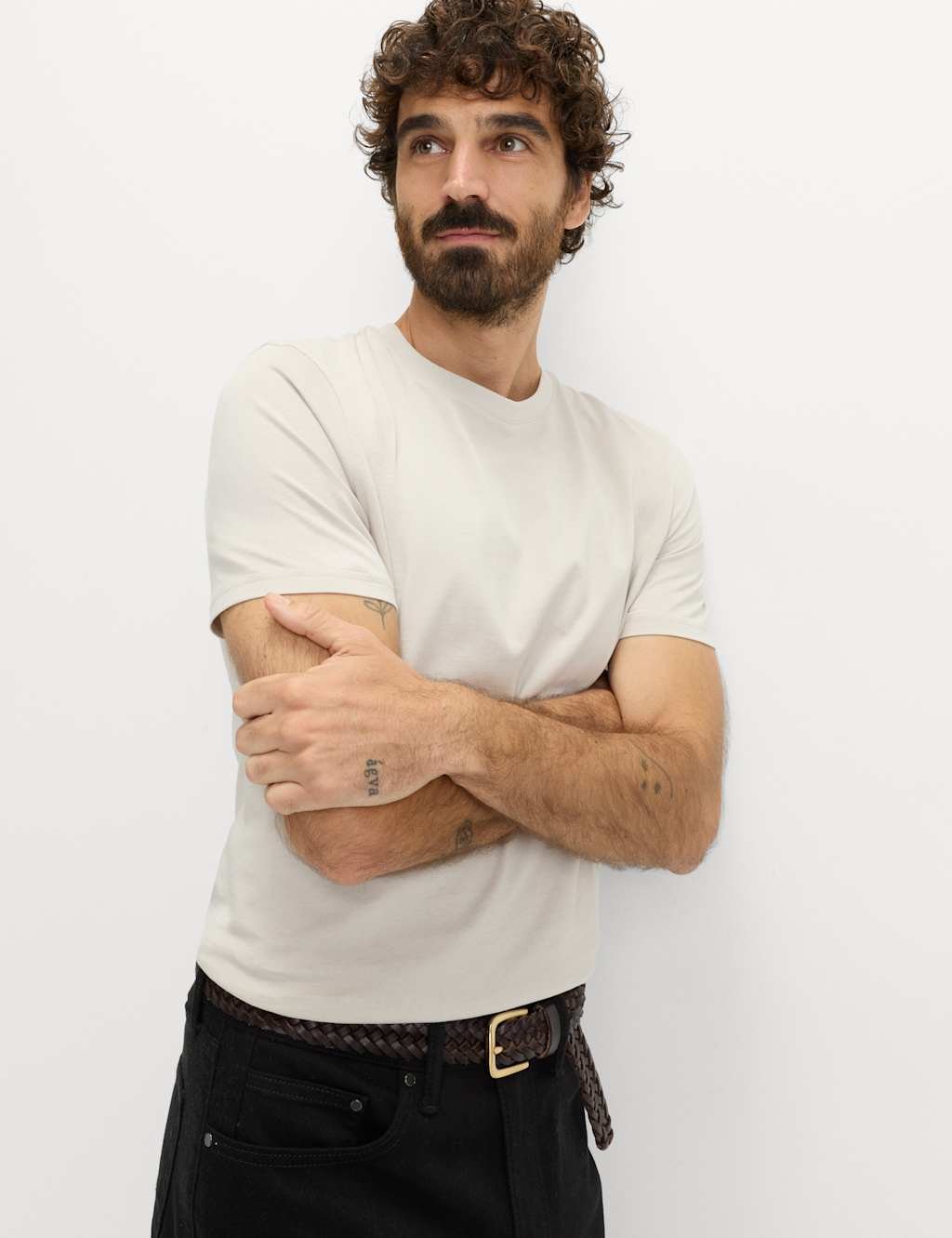 Marks & Spencer M&S Regular Fit Pure Cotton Crew Neck T-Shirt Beige - 4