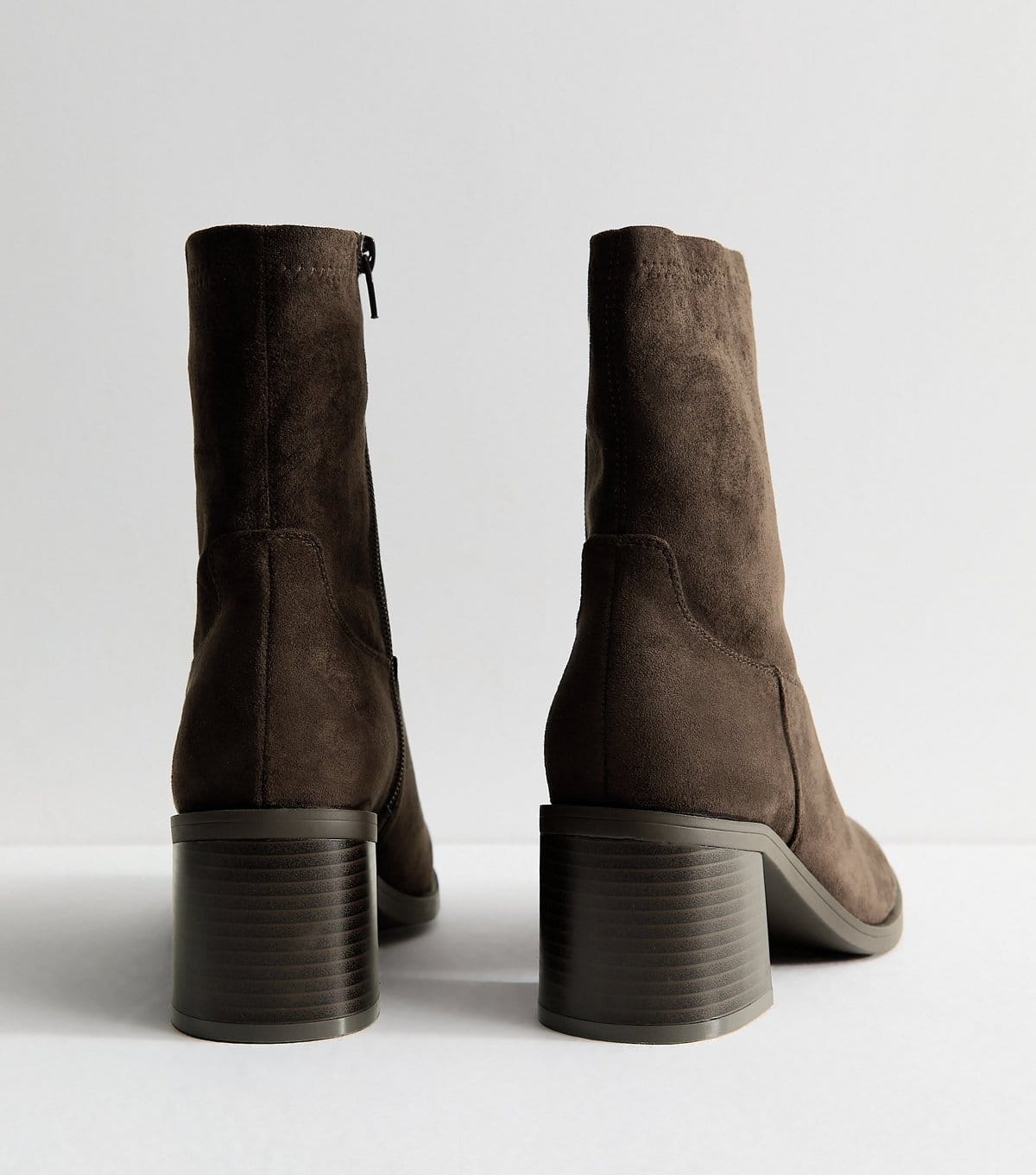 New Look Women's Wide Fit Dark Brown Faux Suede Stacked Heel Sock Ankle Boots Vegan New Look - 4