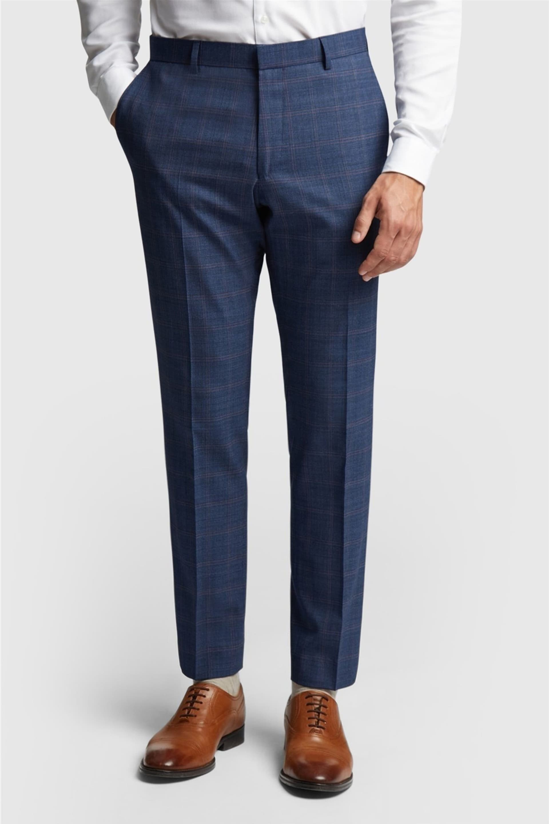Ted Baker Ted Baker Men's Flat Fronted Checked Slim Fit Suit Trousers in Royal