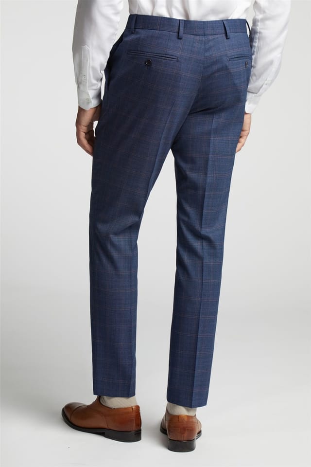 Ted Baker Ted Baker Men's Flat Fronted Checked Slim Fit Suit Trousers in Royal - 2