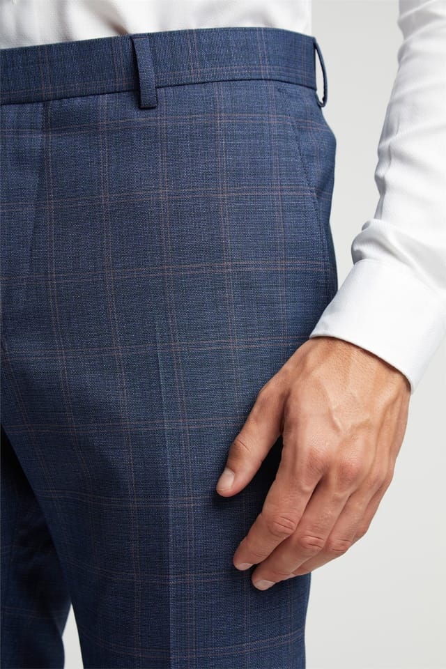 Ted Baker Ted Baker Men's Flat Fronted Checked Slim Fit Suit Trousers in Royal - 3