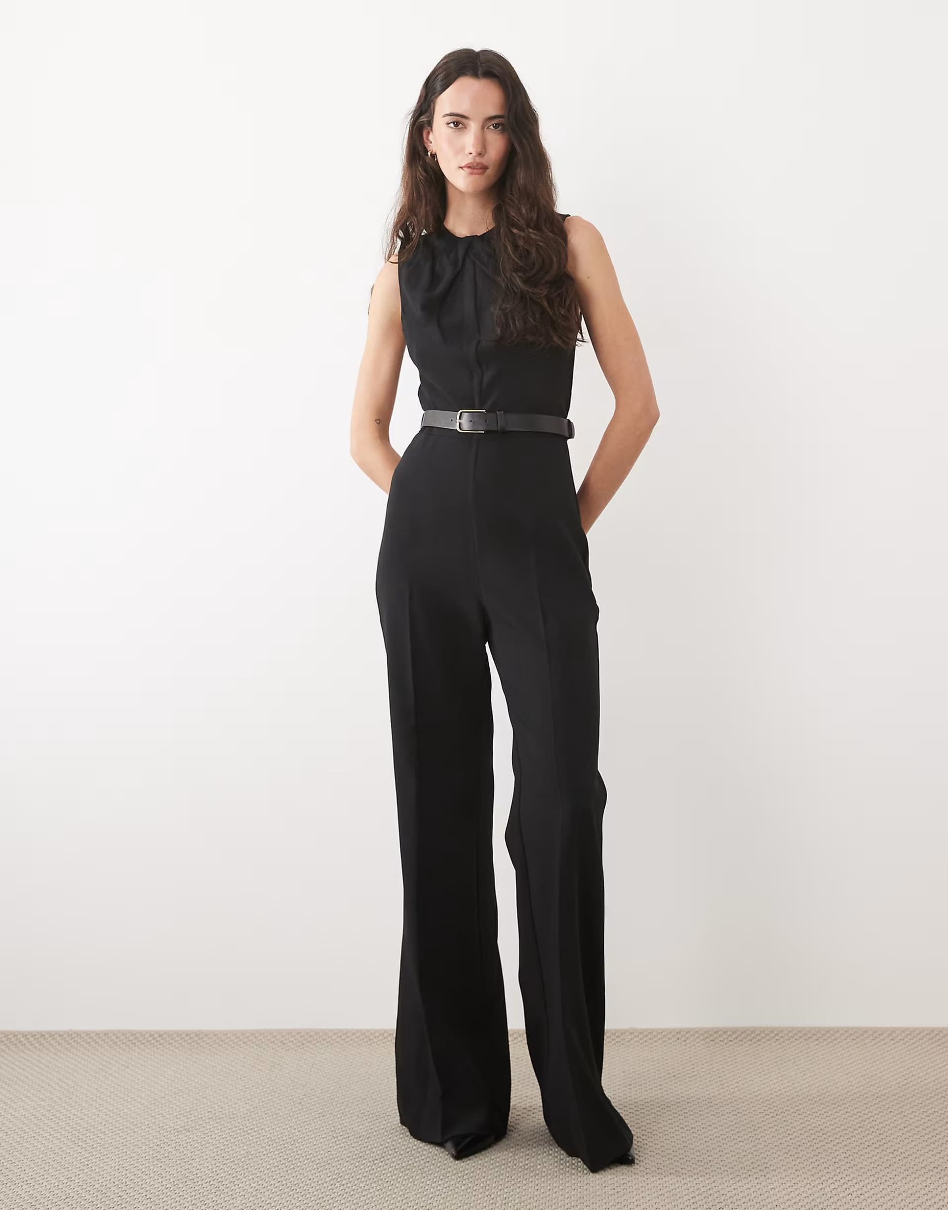 ASOS ASOS Black Sleeveless Belted Jumpsuit