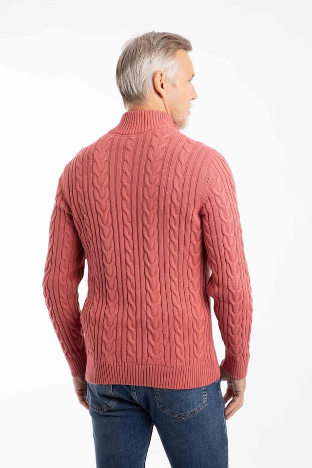 Weird Fish Weird Fish Men's Heath 1/4 Zip Cable Knit Jumper in Light Red - 3
