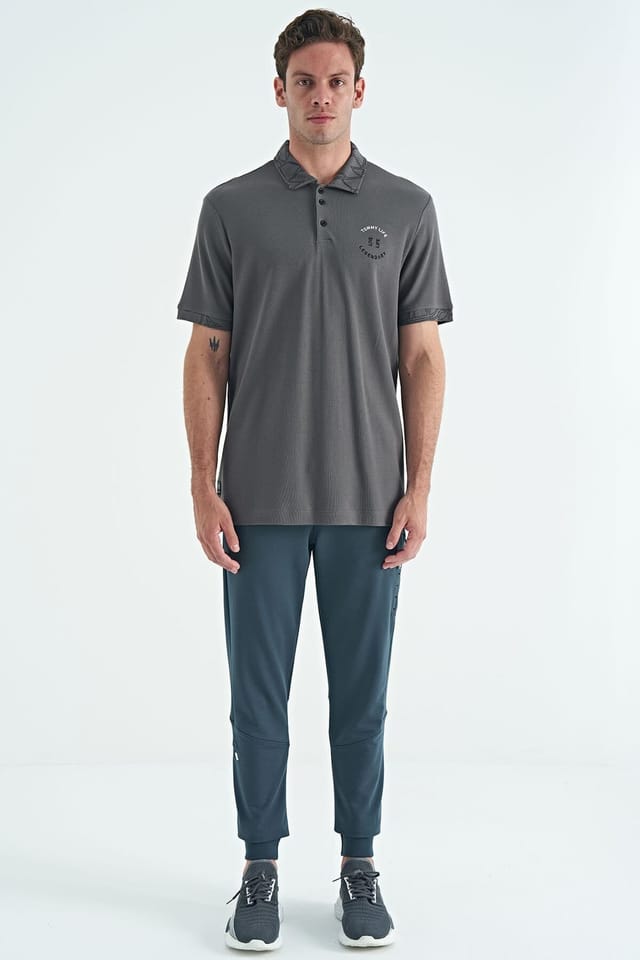 Tommy Life Tommy Life Men's Cotton Polo Shirt With Button Placket in Charcoal - 2