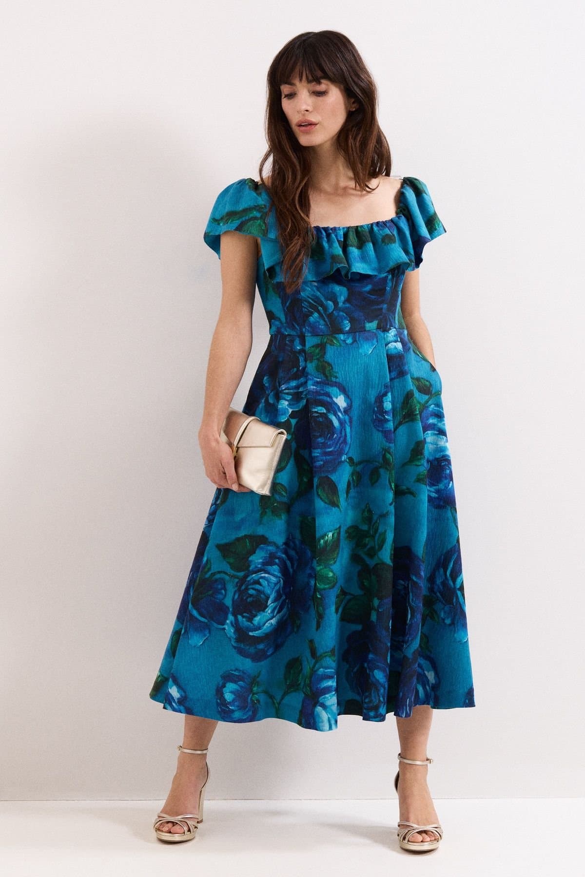 Phase Eight Phase Eight Women's Brianne Floral Midi Dress in Turquoise