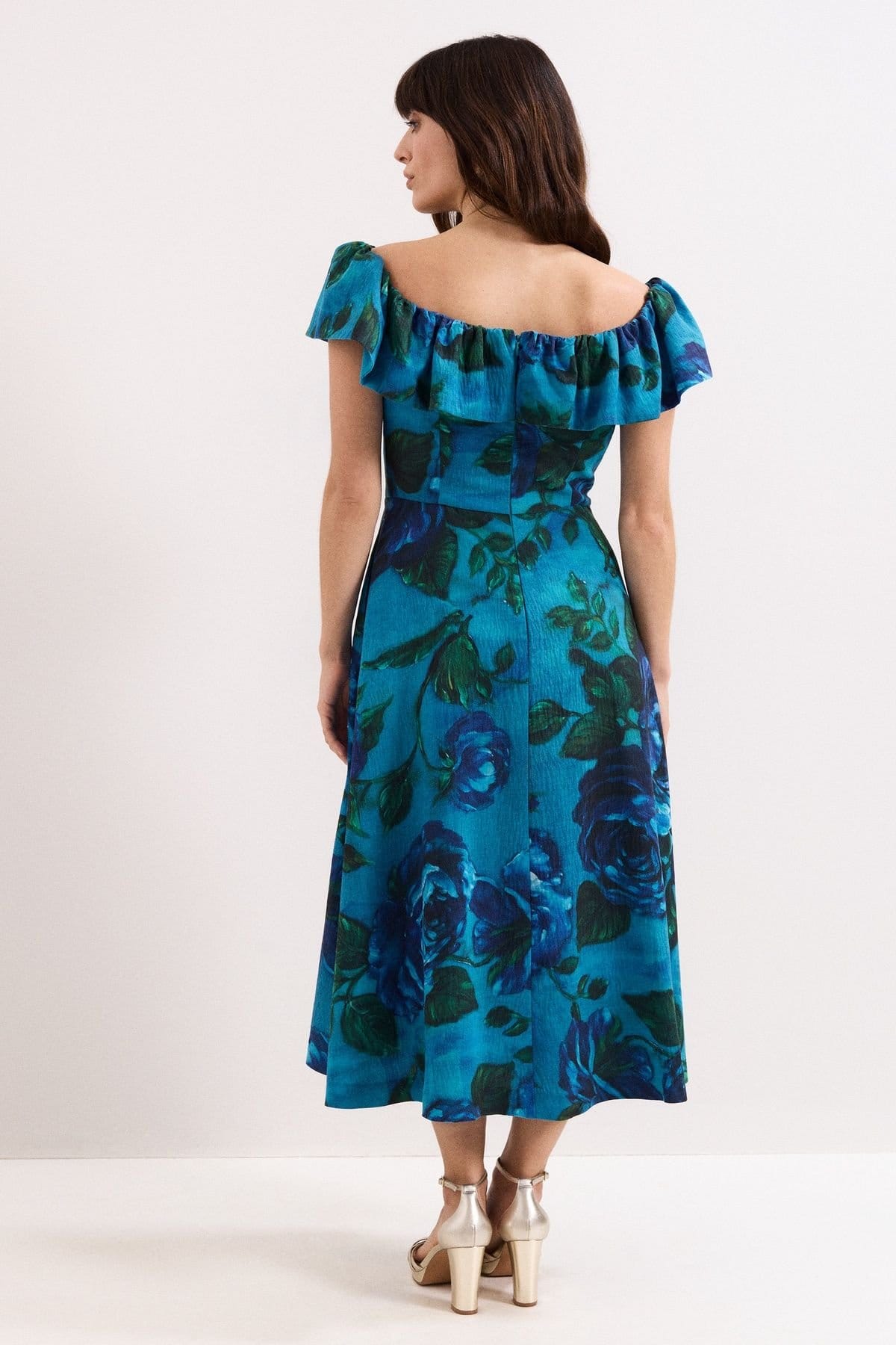 Phase Eight Phase Eight Women's Brianne Floral Midi Dress in Turquoise - 4