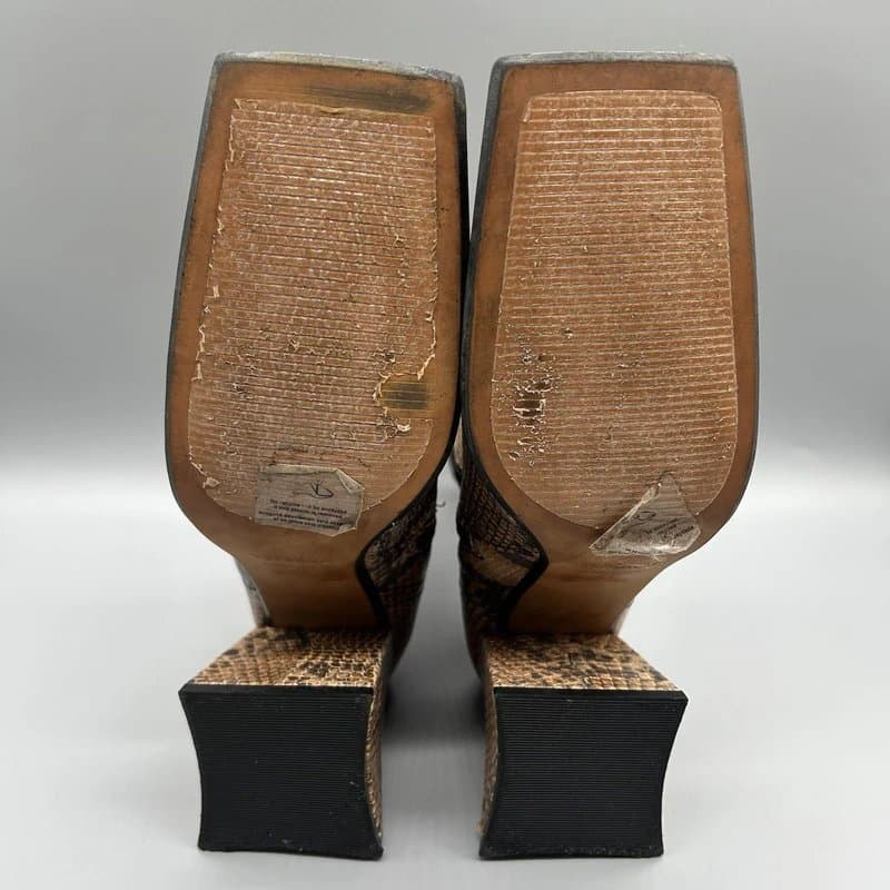 Topshop Topshop Leather Ankle Boots Brown Snake Print Square Toe Block Heels Womens Uk 3