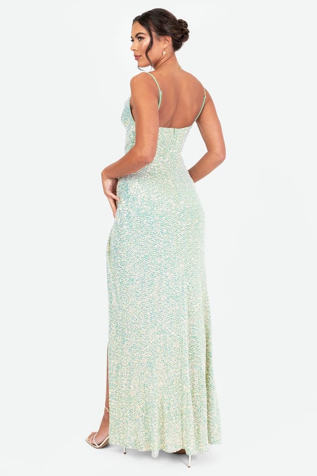 Maya Deluxe Maya Deluxe Women's Embellished Cami Cowl Neck Maxi Dress in Green - 2