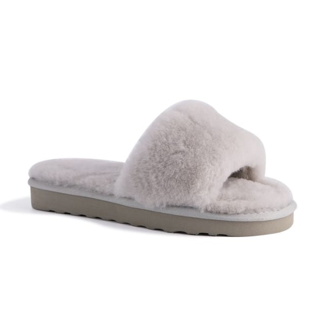 Aus Wooli Australia Aus Wooli Australia Women's Sheepskin Fluff Slide Slippers in Light Grey - 2