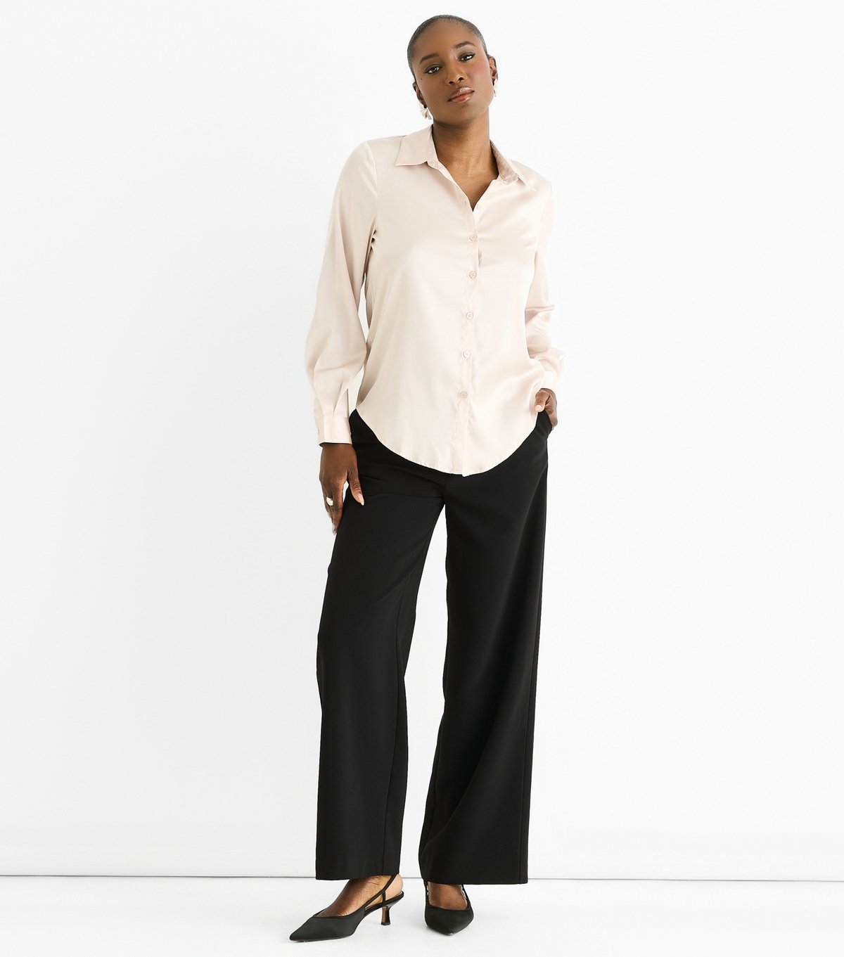 Gini London Women's Cream Satin Loose Fit Shirt Gini London New Look - 3