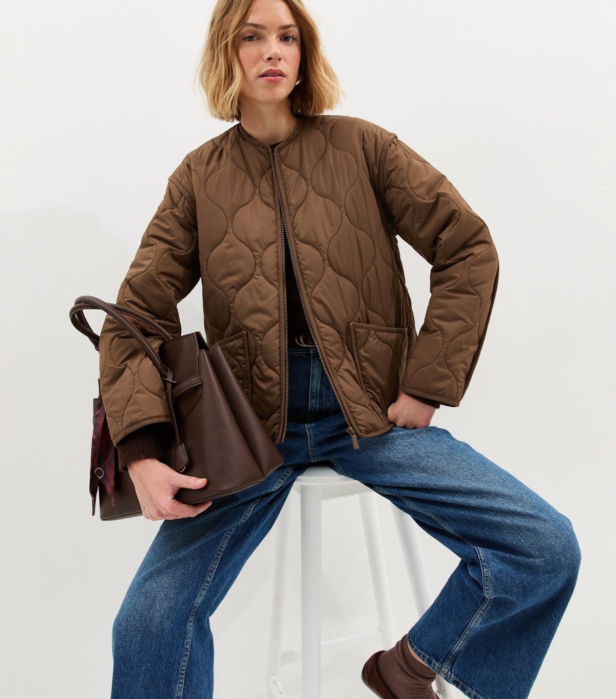 New Look Women's Dark Brown Quilted Padded Jacket New Look