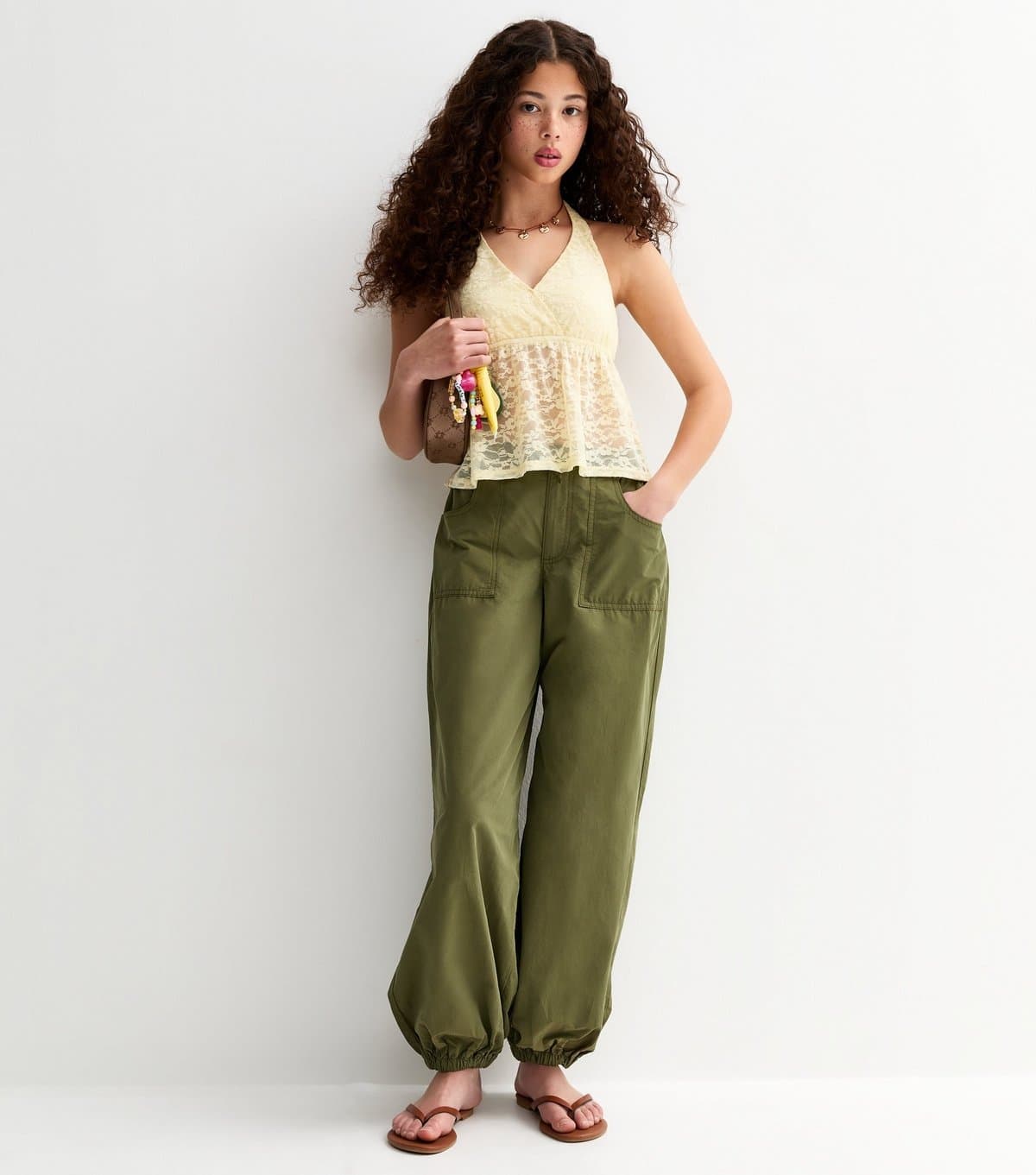 New Look Girls' Dark Khaki Oversized Parachute Trousers New Look