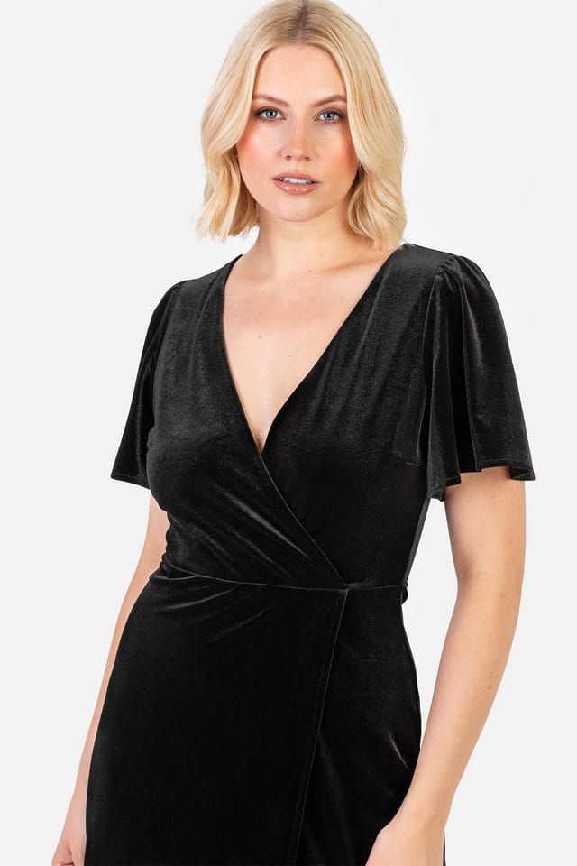 Maya Deluxe Maya Deluxe Women's Velvet Faux Wrap Maxi Dress in Black - 2