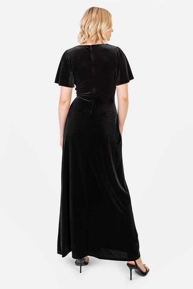 Maya Deluxe Maya Deluxe Women's Velvet Faux Wrap Maxi Dress in Black - 3