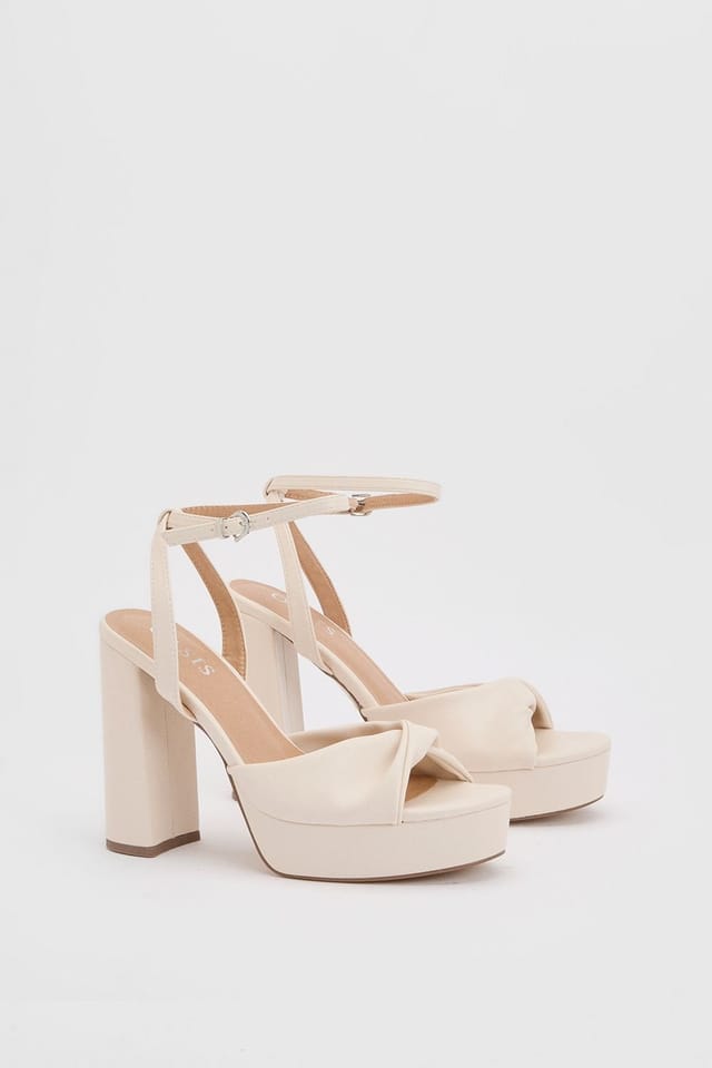 Oasis Oasis Women's Amelia Faux Leather Twist Front High Block Heel Platform Sandals in Beige - 3