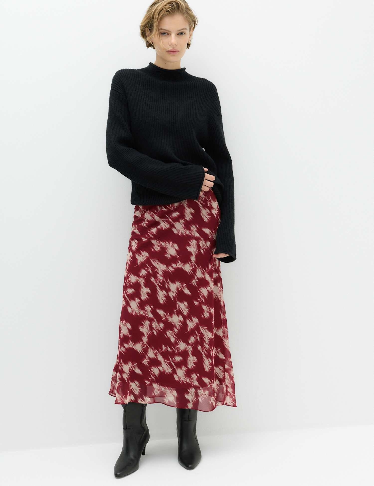 Marks & Spencer M&S Chiffon Floral Midi Slip Skirt Red Mix