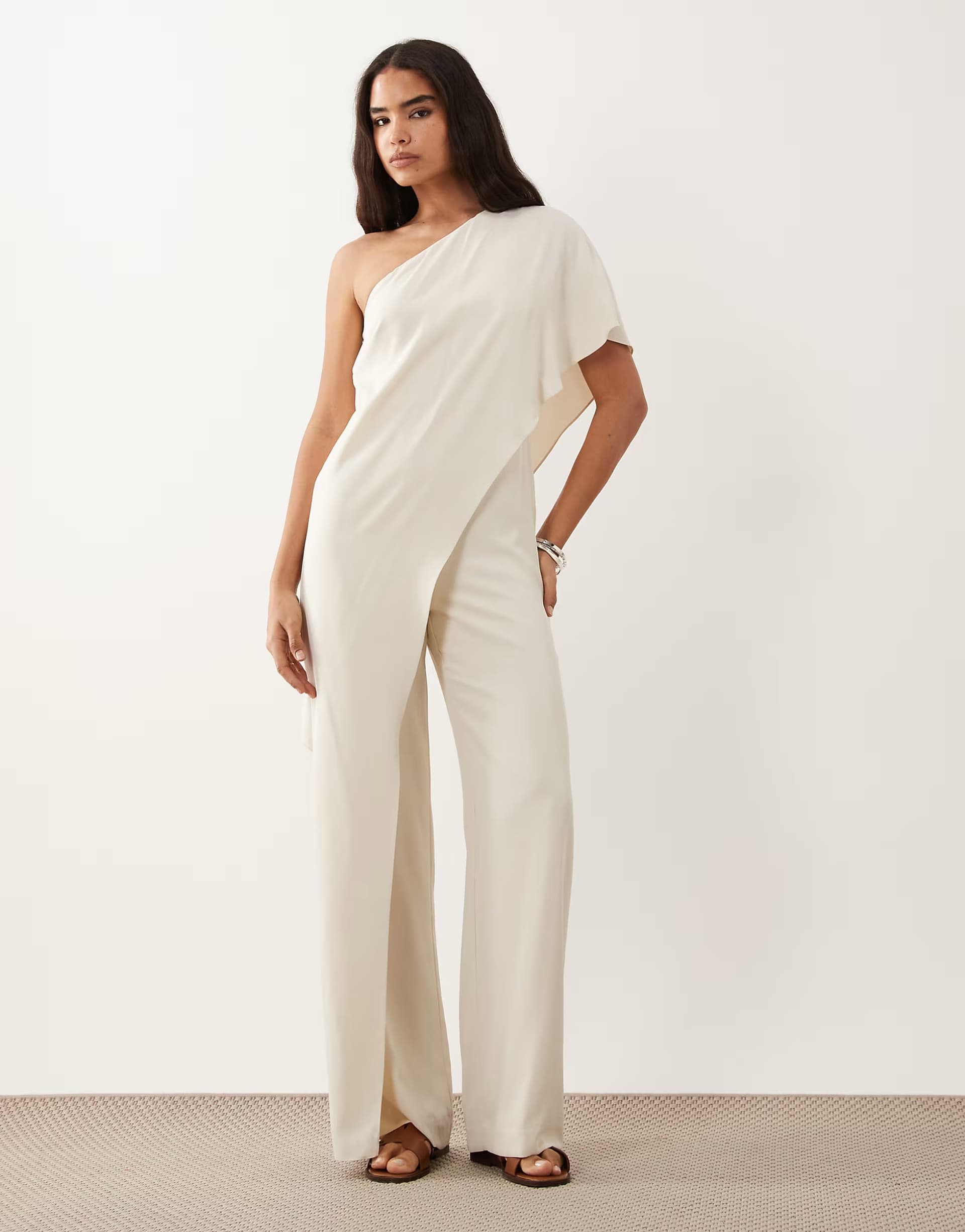 ASOS Lauren by Ralph Lauren one shoulder tie jumpsuit in cream