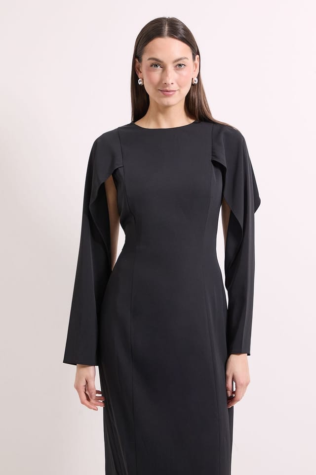 Principles Principles Women's Tailored Crepe Ruffle Sleeve Midi Dress in Black - 2