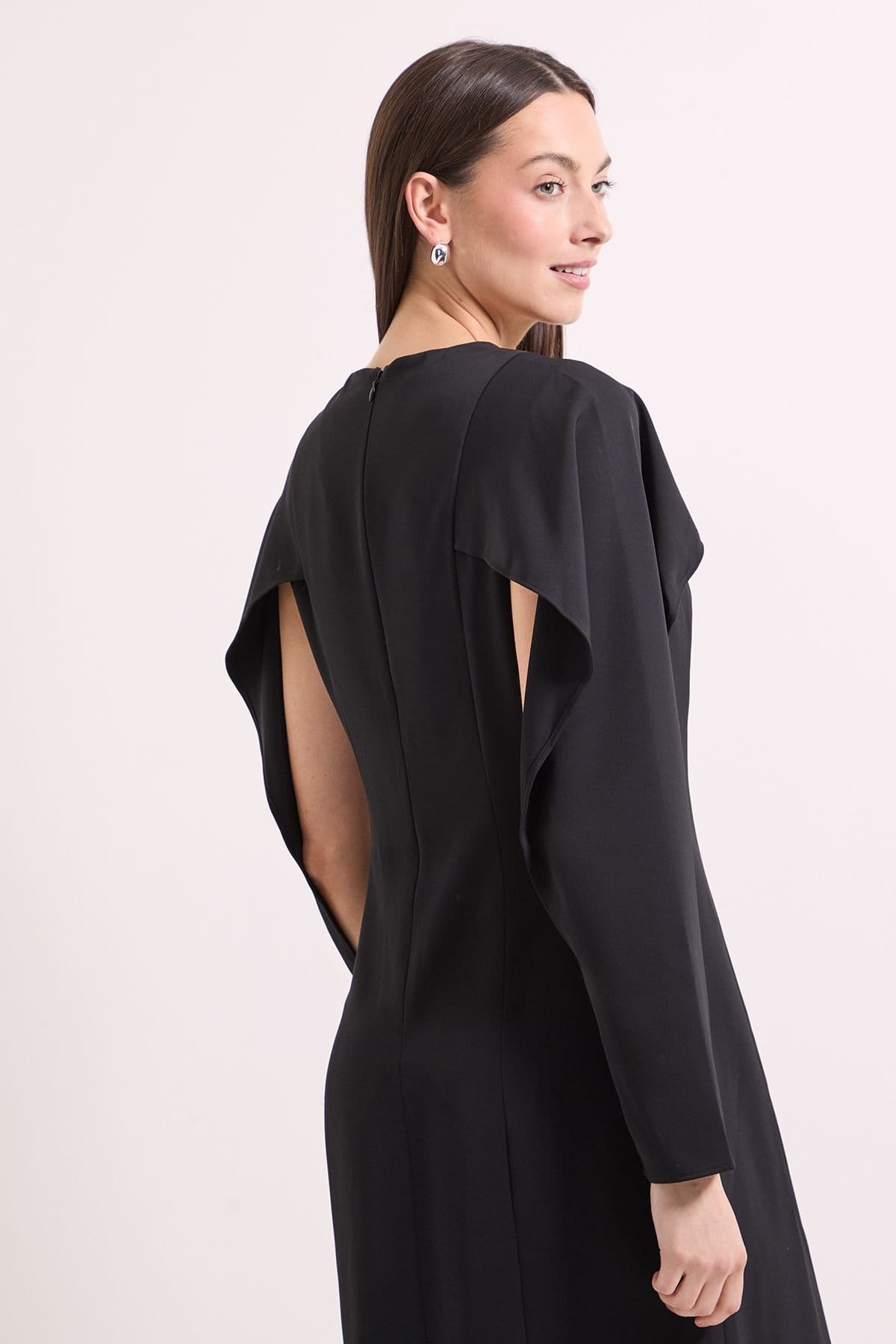 Principles Principles Women's Tailored Crepe Ruffle Sleeve Midi Dress in Black - 4